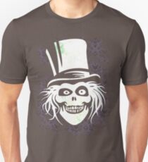 HATBOX GHOST WITH GRUNGY HAUNTED MANSION WALLPAPER Slim Fit T-Shirt