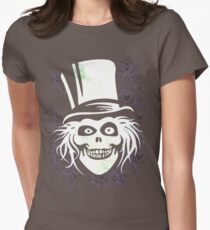 HATBOX GHOST WITH GRUNGY HAUNTED MANSION WALLPAPER Women's Fitted T-Shirt