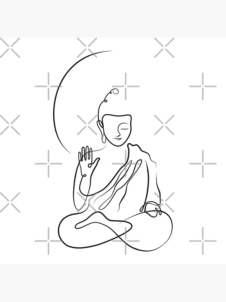 Art minimaliste d une ligne Bouddha Zen noir et blanc Poster