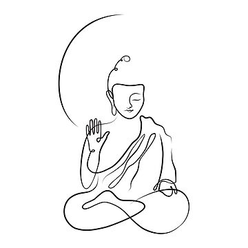 Minimalistic One Line Art Zen Buddha Black and White Photographic Print