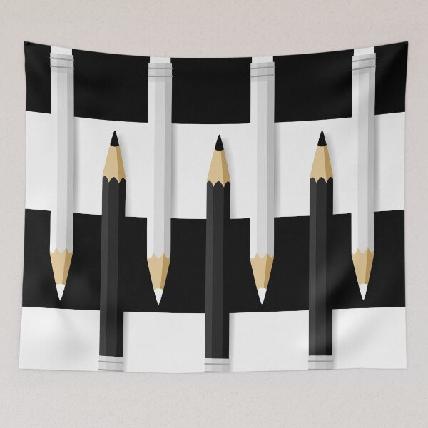 Item preview, Abstract monochromatic vector art of black and white pencils on striped background designed and sold by Familyshmot.