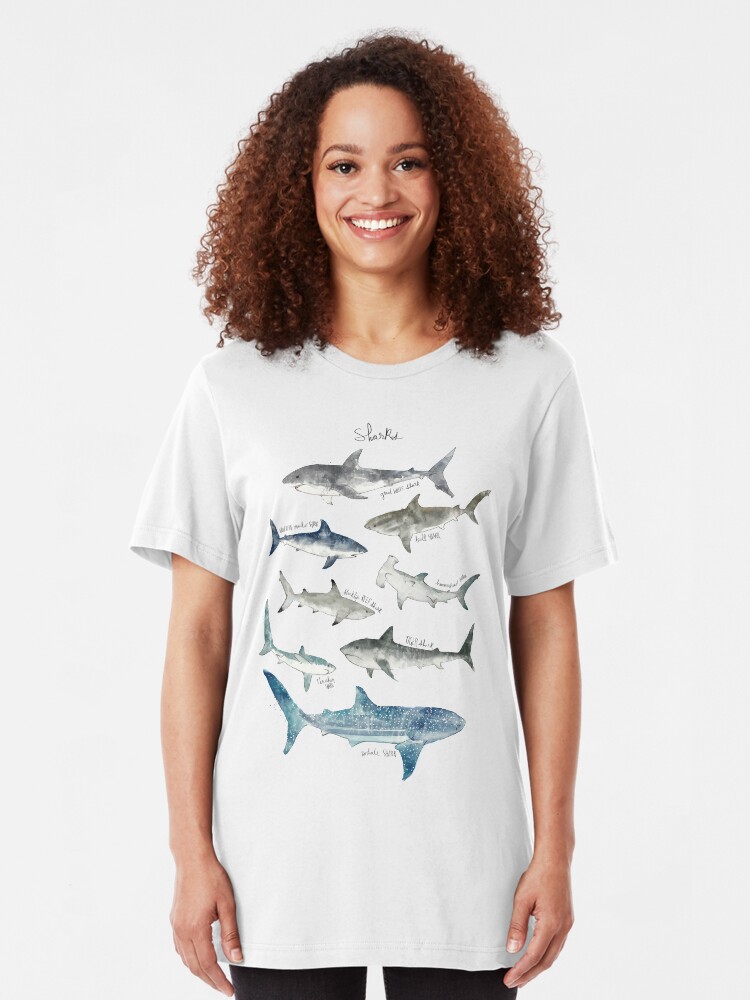 Alternate view of Sharks - Landscape Format Slim Fit T-Shirt