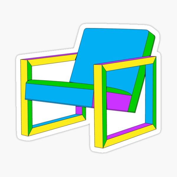 Midcentury Modern Cute Neon Rietveld Chair Hipster Architecture Interior Design Sticker