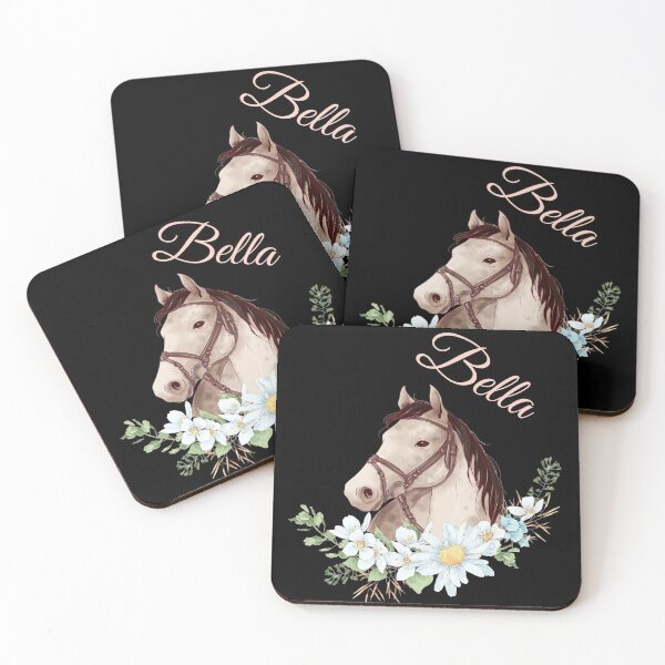 Item preview, Portrait of a White & Grey Horse Bella written in Caligraphy with Flowers Frame designed and sold by Xeuno.