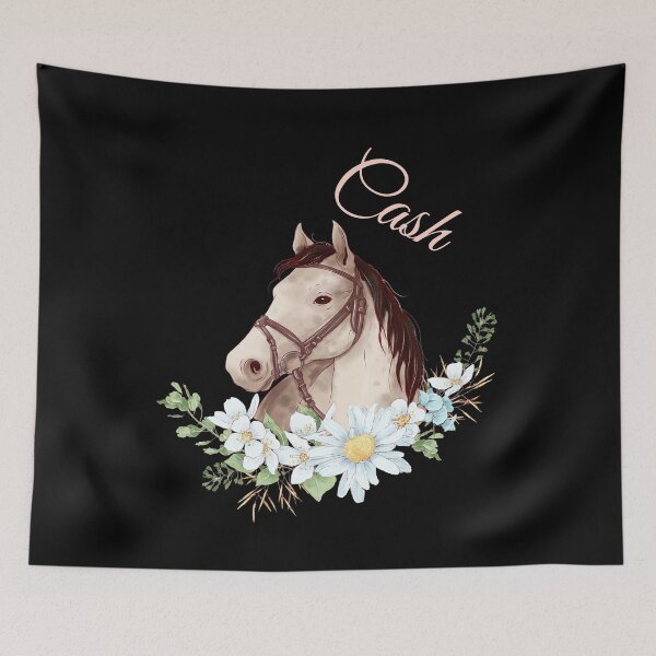 Item preview, Portrait of a White & Grey Horse Cash written in Caligraphy with Flowers Frame designed and sold by Xeuno.