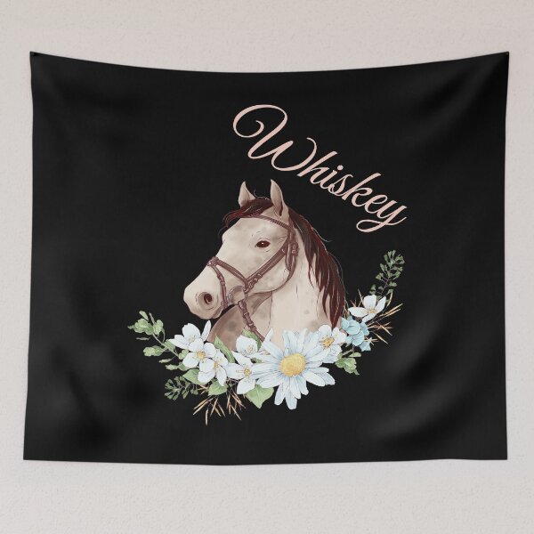 Item preview, Portrait of a White & Grey Horse Whiskey written in Caligraphy with Flowers Frame designed and sold by Xeuno.