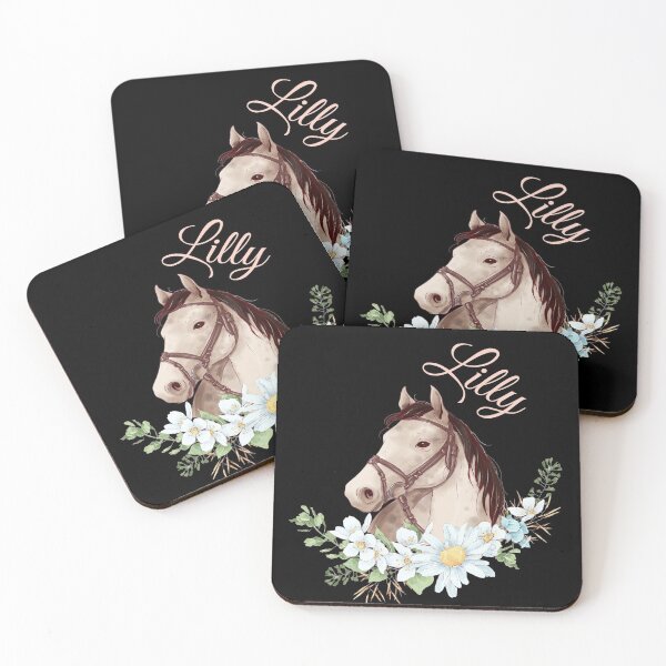 Item preview, Portrait of a White & Grey Horse Lilly written in Caligraphy with Flowers Frame designed and sold by Xeuno.