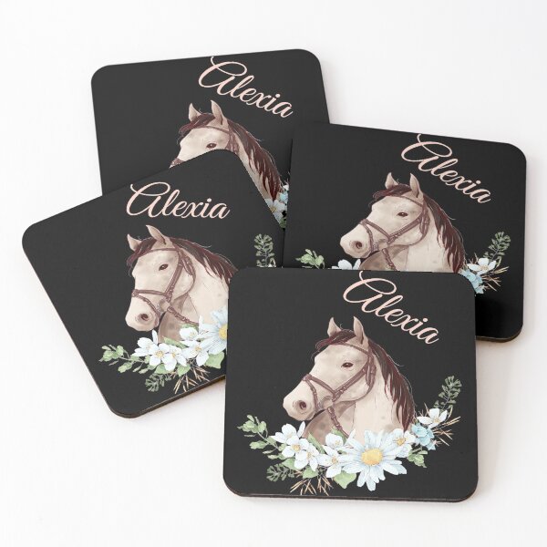 Item preview, Portrait of a White & Grey Horse Alexia written in Caligraphy with Flowers Frame designed and sold by Xeuno.