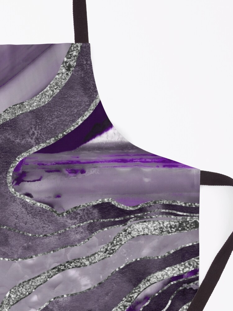 Alternate view of Dark Violet Marble Agate Silver Glitter Glam #1 (Faux Glitter) #decor #art Apron