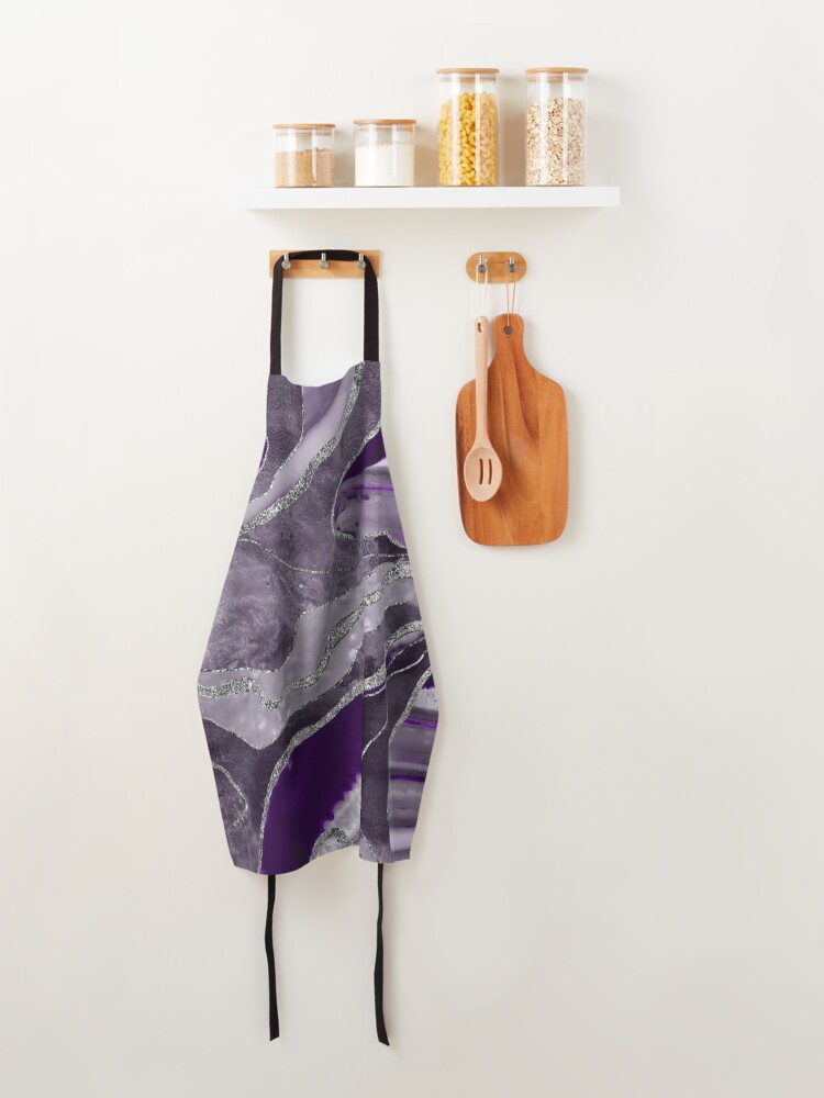 Alternate view of Dark Violet Marble Agate Silver Glitter Glam #1 (Faux Glitter) #decor #art Apron