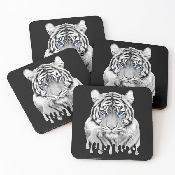 AT-13PC Siberian White Tiger Twin 2x Placemats+2x Coasters Set in Gift Box