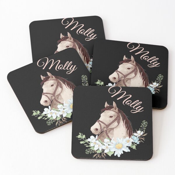 Item preview, Portrait of a White & Grey Horse Molly written in Caligraphy with Flowers Frame designed and sold by Xeuno.