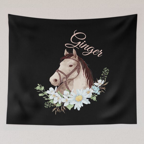 Item preview, Portrait of a White & Grey Horse Ginger written in Caligraphy with Flowers Frame designed and sold by Xeuno.