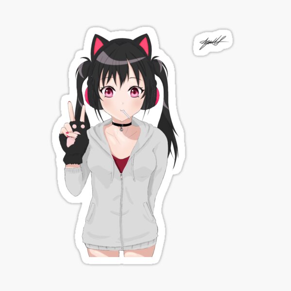 Anime Character with Hood and Ears Eating Lollipop Sticker Decal  Embellishment