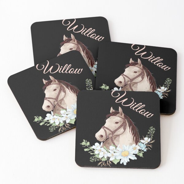Item preview, Portrait of a White & Grey Horse Willow written in Caligraphy with Flowers Frame designed and sold by Xeuno.