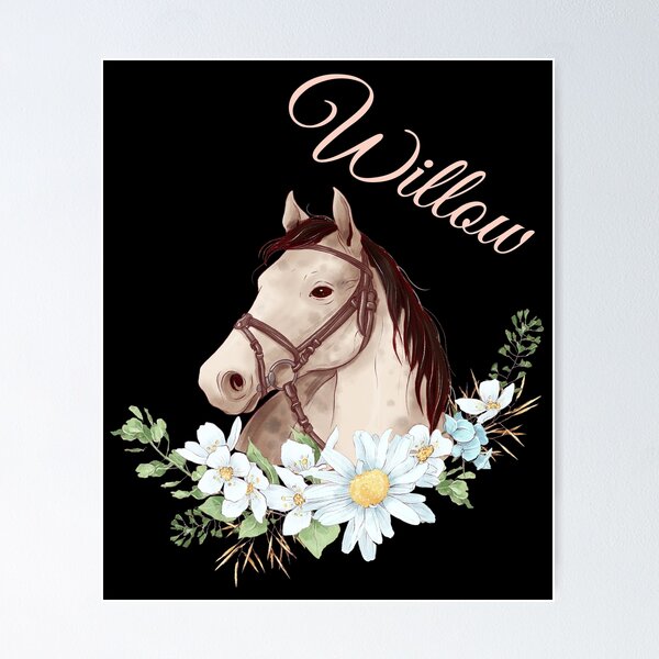 Item preview, Portrait of a White & Grey Horse Willow written in Caligraphy with Flowers Frame designed and sold by Xeuno.