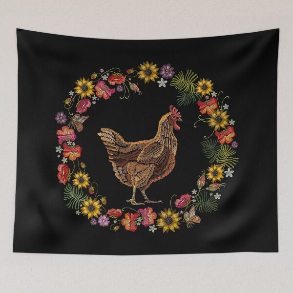 Item preview, Embroidery Chicken Wreath Flowers designed and sold by Caroodoo.