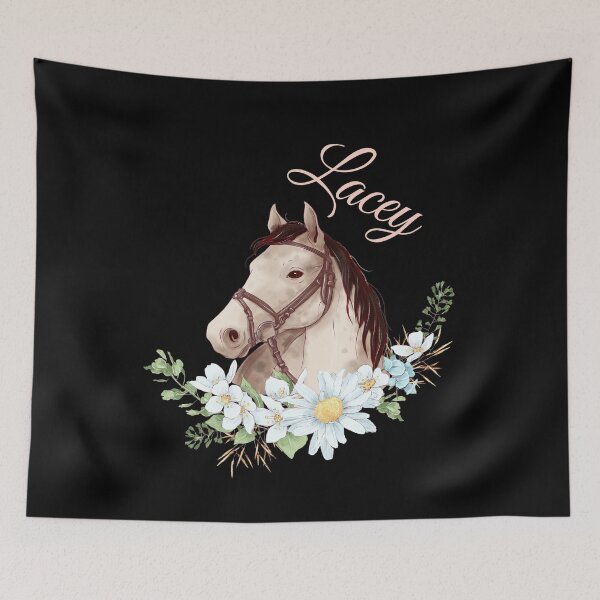 Item preview, Portrait of a White & Grey Horse Lacey written in Caligraphy with Flowers Frame designed and sold by Xeuno.
