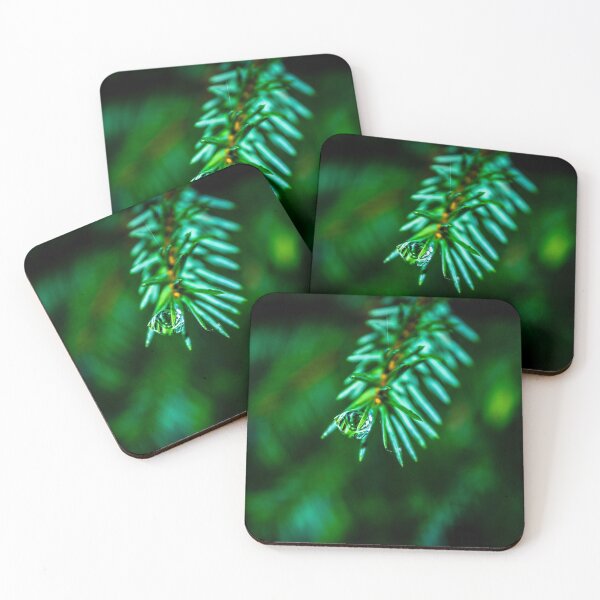 Item preview, Close up photo of a drop of water with reflections on a pine branch in an Irish forest park designed and sold by AlbertMi.