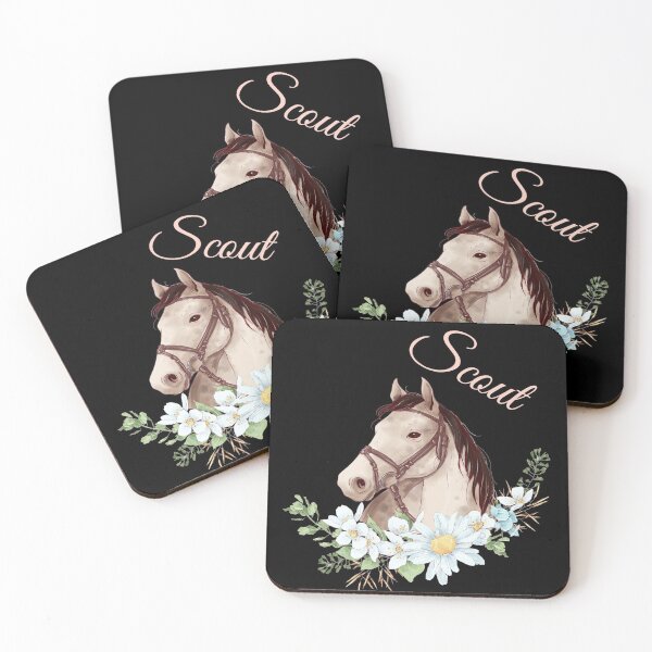 Item preview, Portrait of a White & Grey Horse Scout written in Caligraphy with Flowers Frame designed and sold by Xeuno.