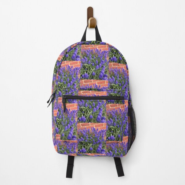 Item preview, Blue spring flowers against red brickwall designed and sold by AnnetteArt.