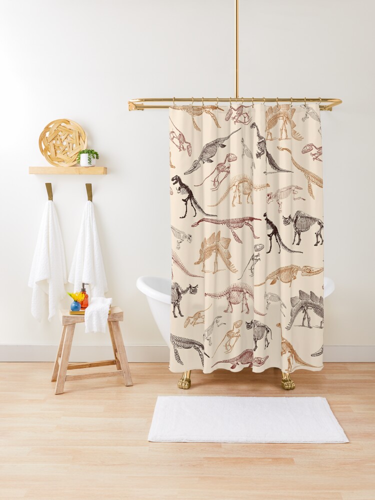 Colorful dinosaur skeleton fossils CynthiaGraphics Shower | by pattern\