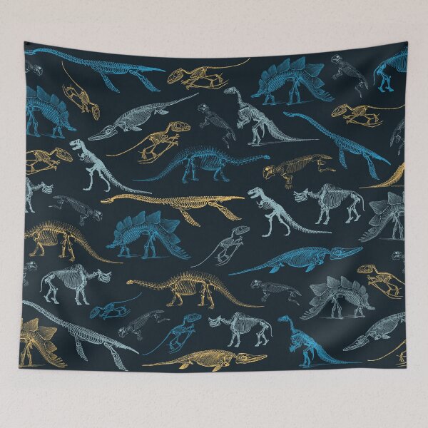 Item preview, Colorful yellow and blue dinosaur skeleton fossils pattern designed and sold by CynthiaGraphics.