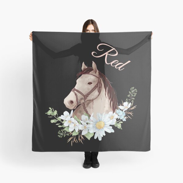 Item preview, Portrait of a White & Grey Horse Red written in Caligraphy with Flowers Frame designed and sold by Xeuno.