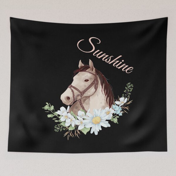 Item preview, Portrait of a White & Grey Horse Sunshine written in Caligraphy with Flowers Frame designed and sold by Xeuno.