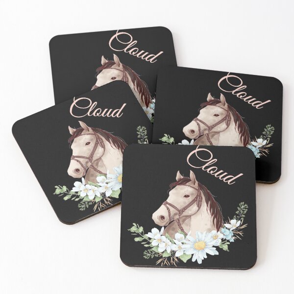 Item preview, Portrait of a White & Grey Horse Cloud written in Caligraphy with Flowers Frame designed and sold by Xeuno.