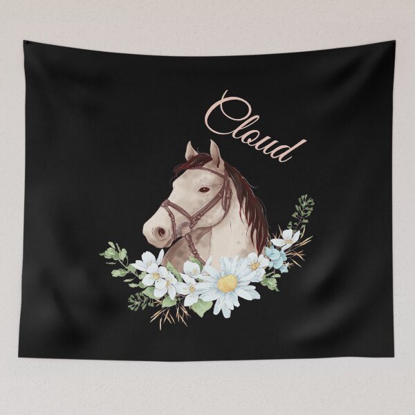 Item preview, Portrait of a White & Grey Horse Cloud written in Caligraphy with Flowers Frame designed and sold by Xeuno.