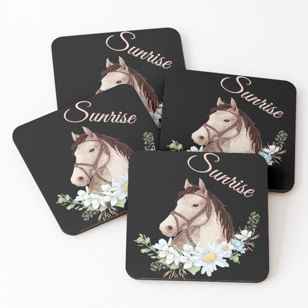 Item preview, Portrait of a White & Grey Horse Sunrise written in Caligraphy with Flowers Frame designed and sold by Xeuno.