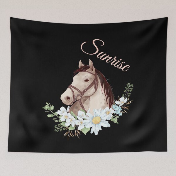 Item preview, Portrait of a White & Grey Horse Sunrise written in Caligraphy with Flowers Frame designed and sold by Xeuno.
