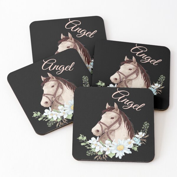 Item preview, Portrait of a White & Grey Horse Angel written in Caligraphy with Flowers Frame designed and sold by Xeuno.
