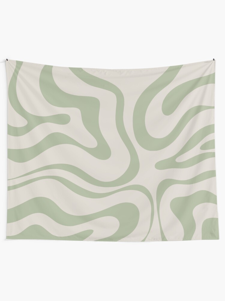 Alternate view of Liquid Swirl Abstract Pattern in Beige and Sage Green Tapestry