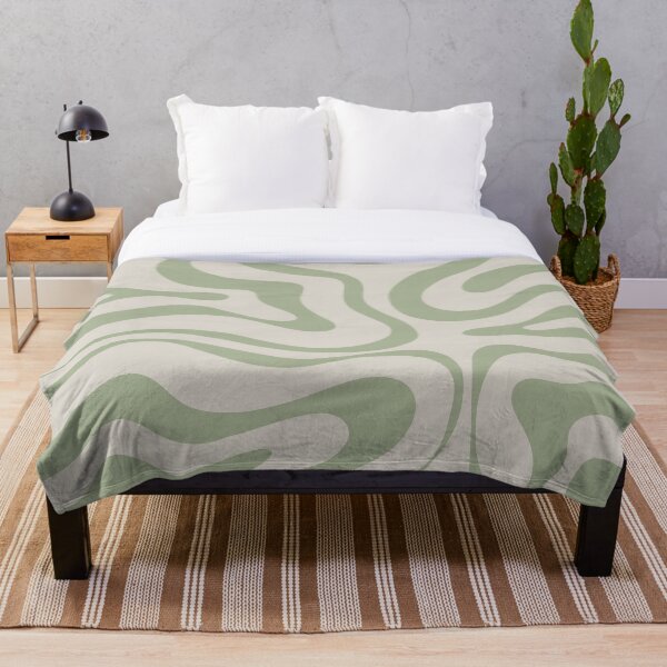 Liquid Swirl Abstract Pattern in Beige and Sage Green Throw Blanket