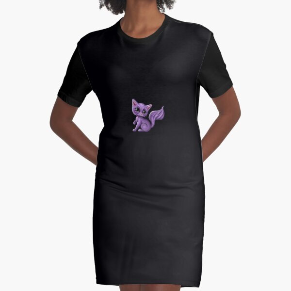 Purple Kitty Graphic T-Shirt Dress