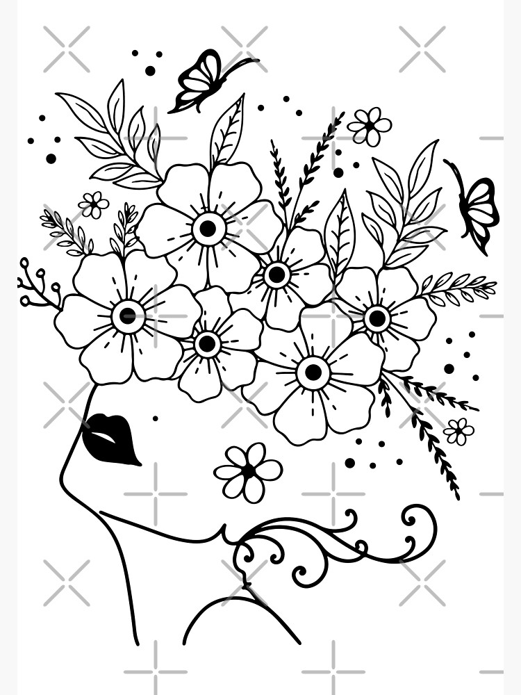 Impression artistique « Visage abstrait avec papillon par un dessin au ...
