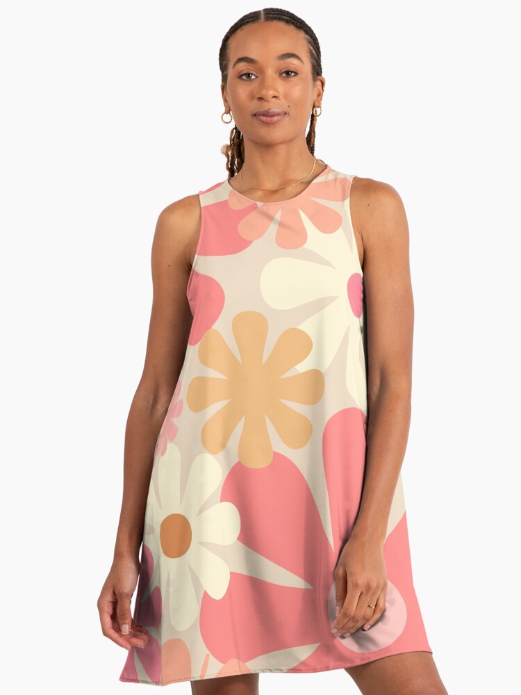 Blush Pink Retro 60s 70s Flowers - Vintage Style Pastel Floral Pattern 1970s A-Line Dress