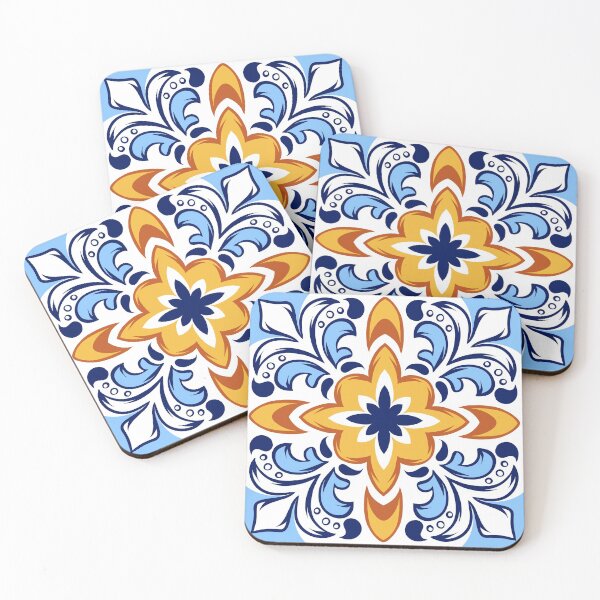 Item preview, YELLOW BLUE AND WHITE FLORAL TILE - MEDITERRANEAN TILE designed and sold by Jonsa.
