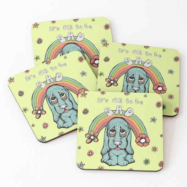 Item preview, It's OK to be Sad Rainbow Floral Retro Inspired Hound Dog  designed and sold by Intergalactic Unicorn: Art by Anna Schmidt.
