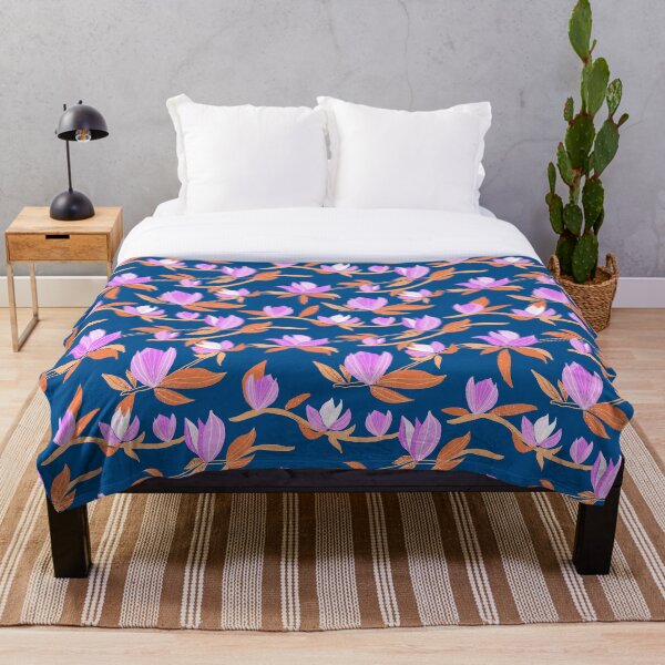 Item preview, Magnolia Flowers and branches on dark turquoise in purple orange colors designed and sold by shushunya13.