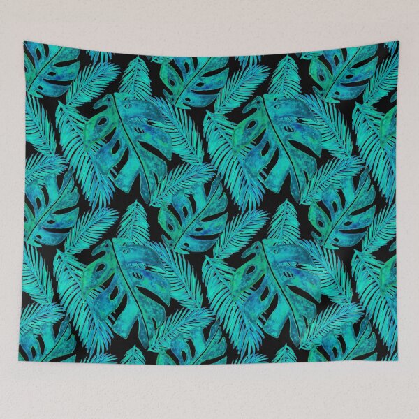 Item preview, Dark Tropical Monstera Leaf Pattern Black and Blue designed and sold by Julie Erin Designs.