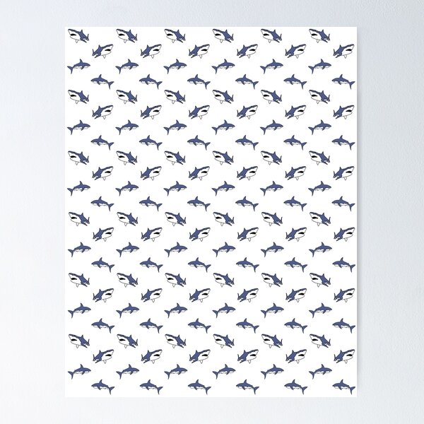 Aperçu de l'œuvre Motif requins bleus, édition blanche créée et vendue par bye-then.