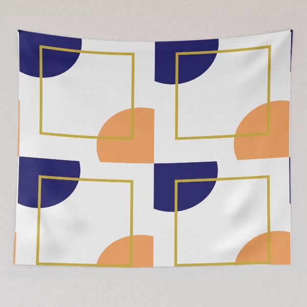 Item preview, minimalist geometric  blue and orange abstract designed and sold by Northendesigns.