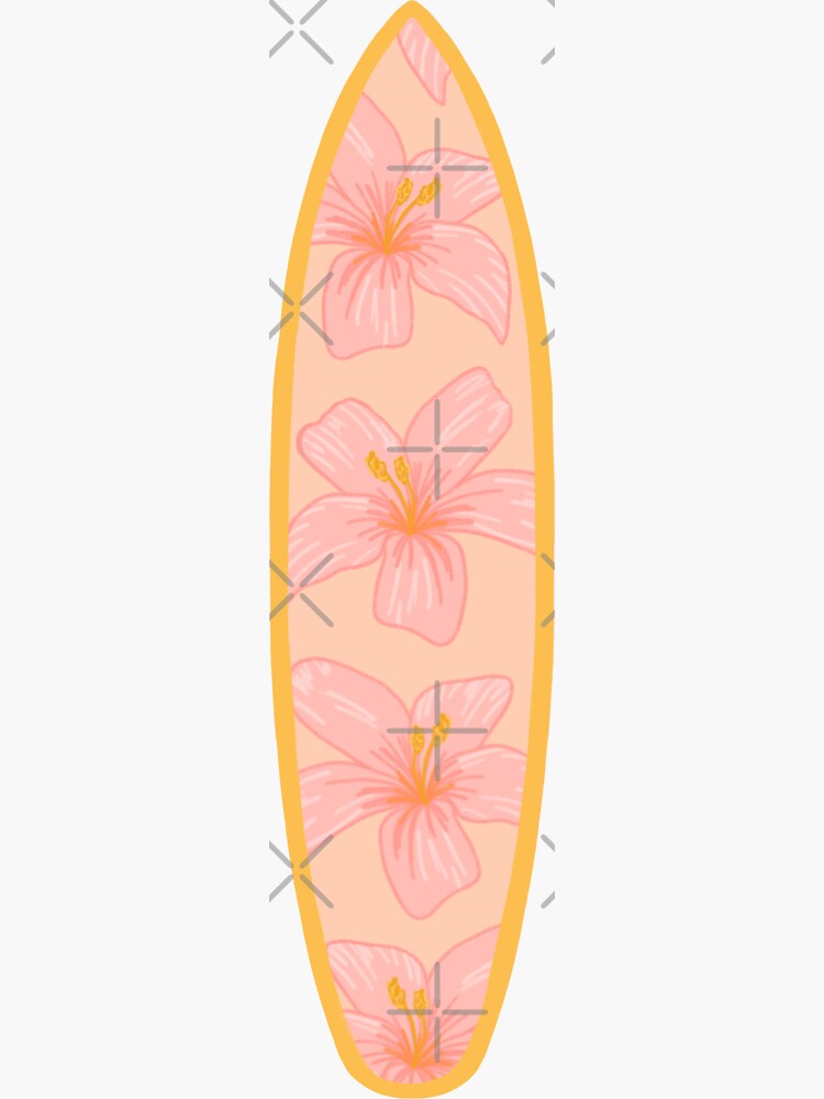 Thumbnail 3 of 3, Sticker, Surfboard - hibiscus pattern designed and sold by Jeandabean.