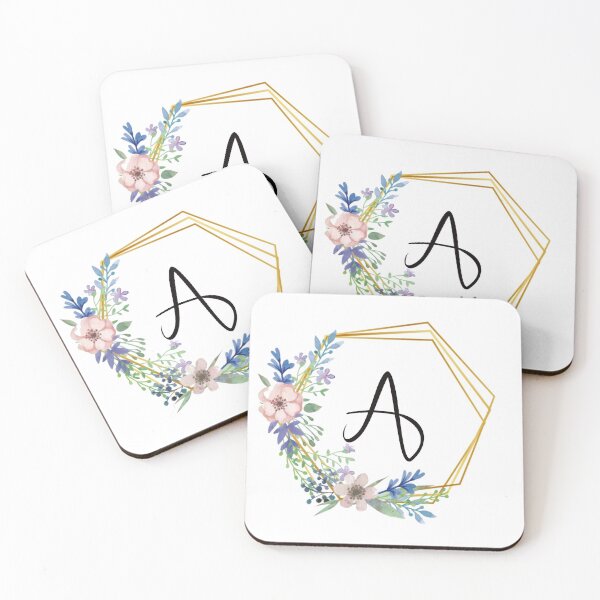 Item preview, Floral monogram with golden frame letter A designed and sold by JustSeasons.