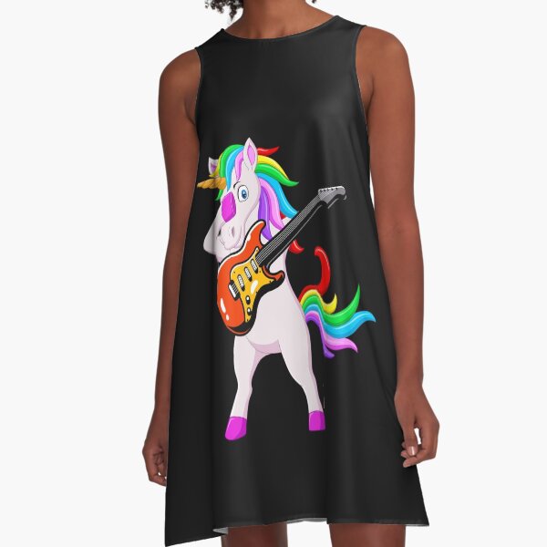 Beautiful and colorful  Unicorn playing on guitar  A-Line Dress