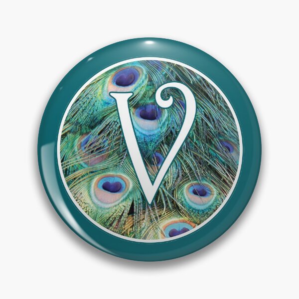Aperçu de l'œuvre Le monogramme de cercle de plumes de paon lettre 'V' créée et vendue par Bumblefuzzies.