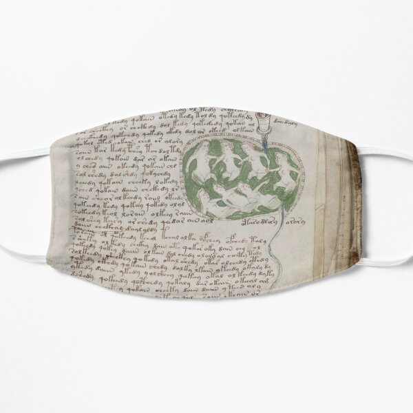 Voynich Manuscript. Illustrated codex hand-written in an unknown writing system Flat Mask